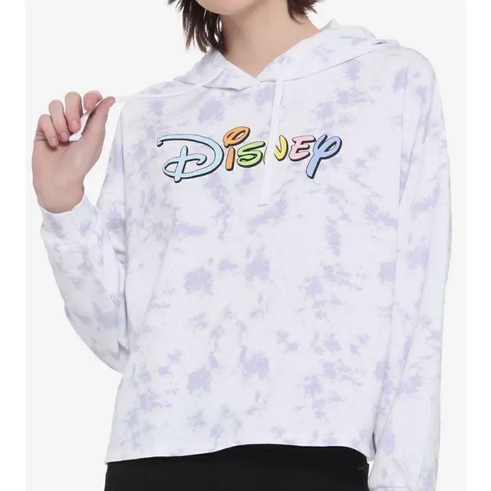 Disney Pastel Logo Tie-Dye Woman’s Crop Hoodie XL Junior NWT